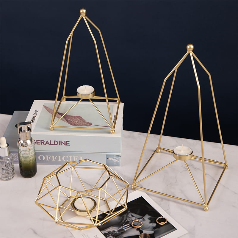 철 중공 촛대 기하학 황금 Tealight 촛대